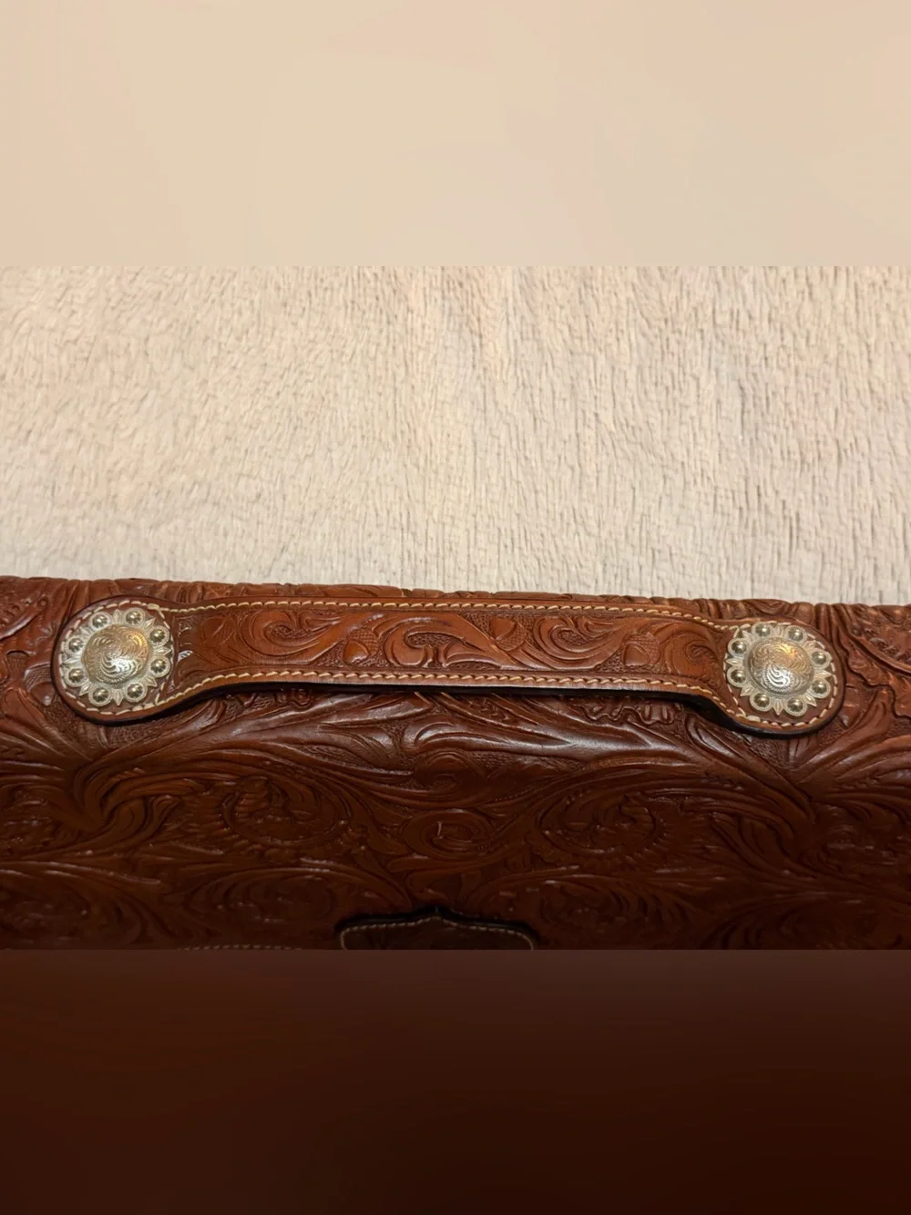 Premium Tooled Leather Crossbody Briefcase - Brown